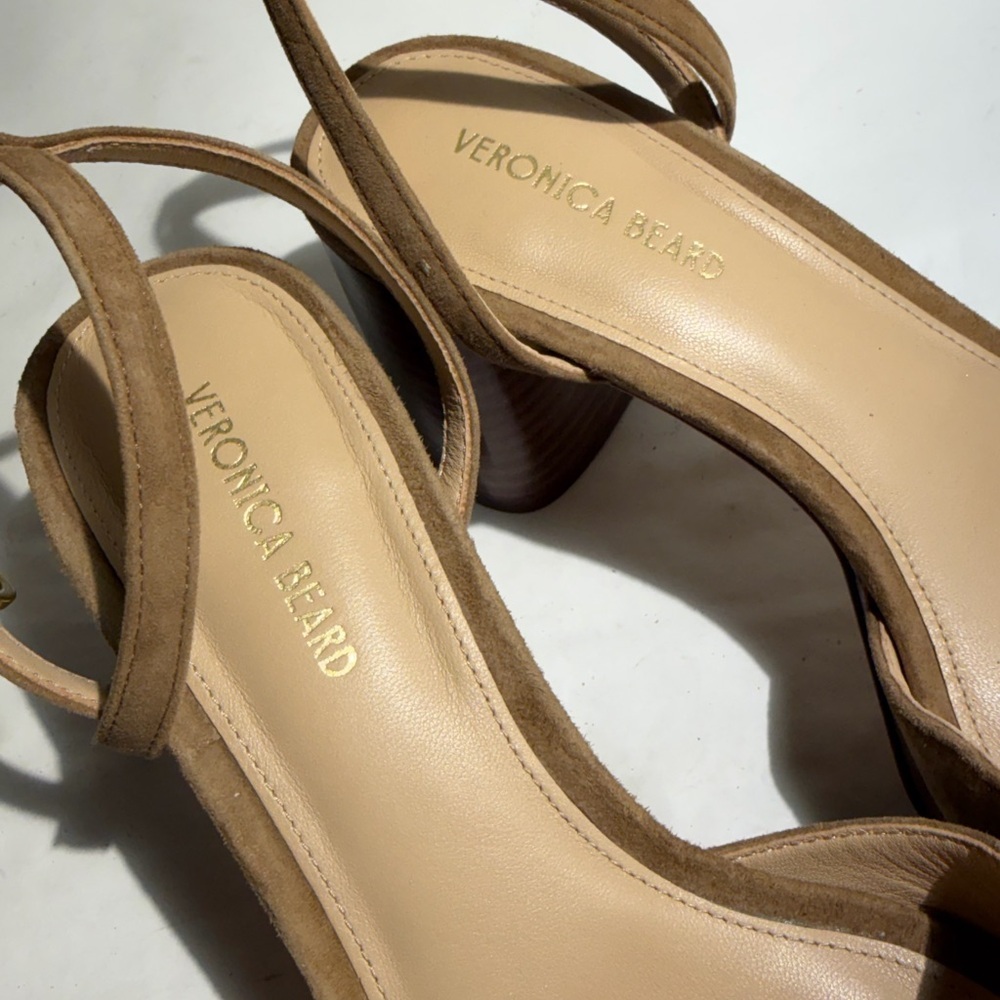 Veronica Beard Tan Suede Women's Drina Platform Sandals heels - Picture 3 of 6